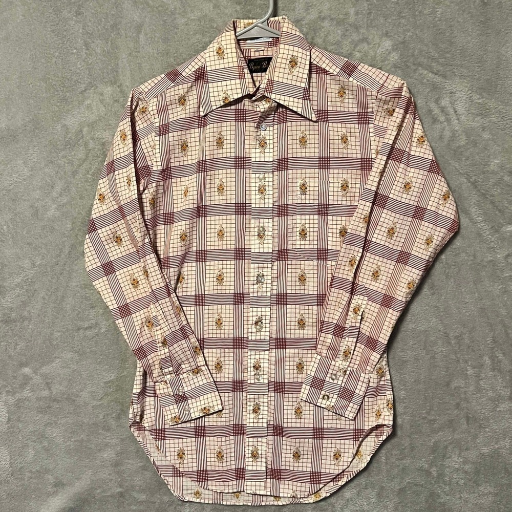Byron Britton Plaid Shirt Floral‎ Print Button Down Long Sleeve Mens 14.5